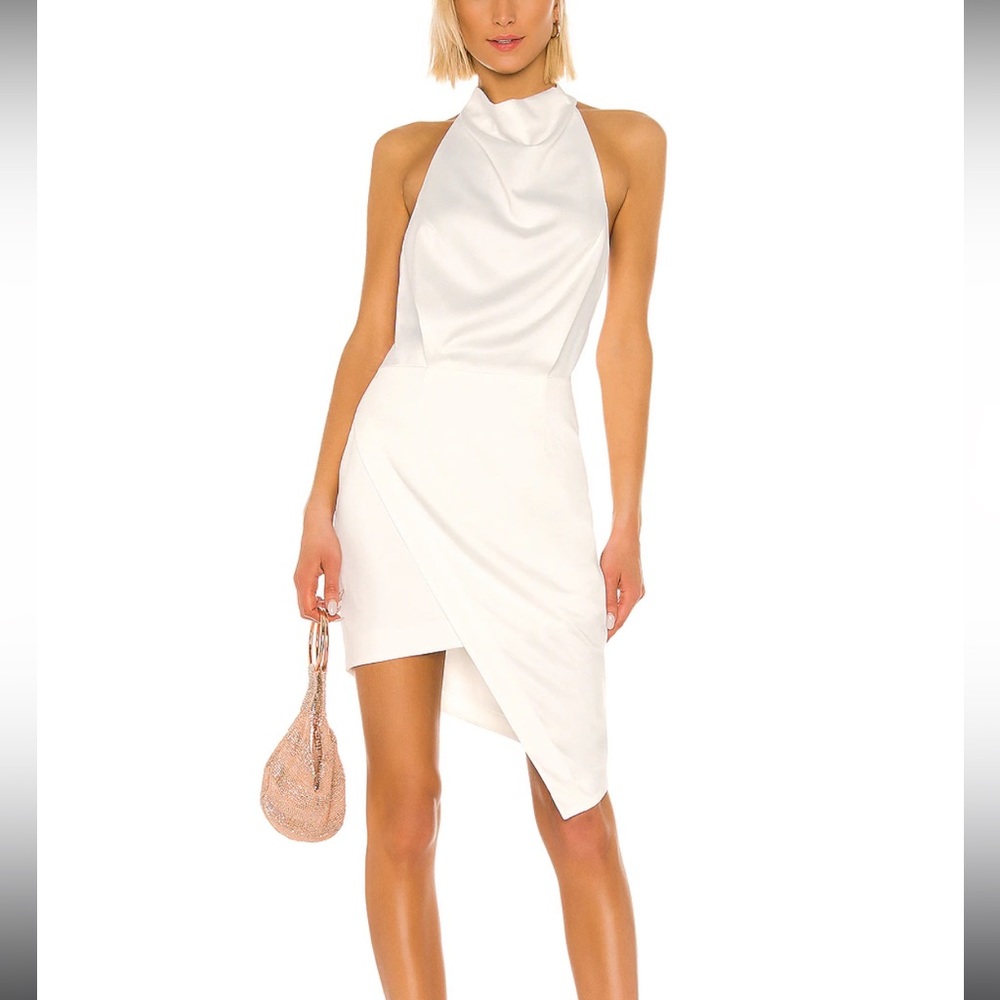 ELLIATT Camo Asymmetric Satin Cocktail Dress in Ivory size Small (4)
